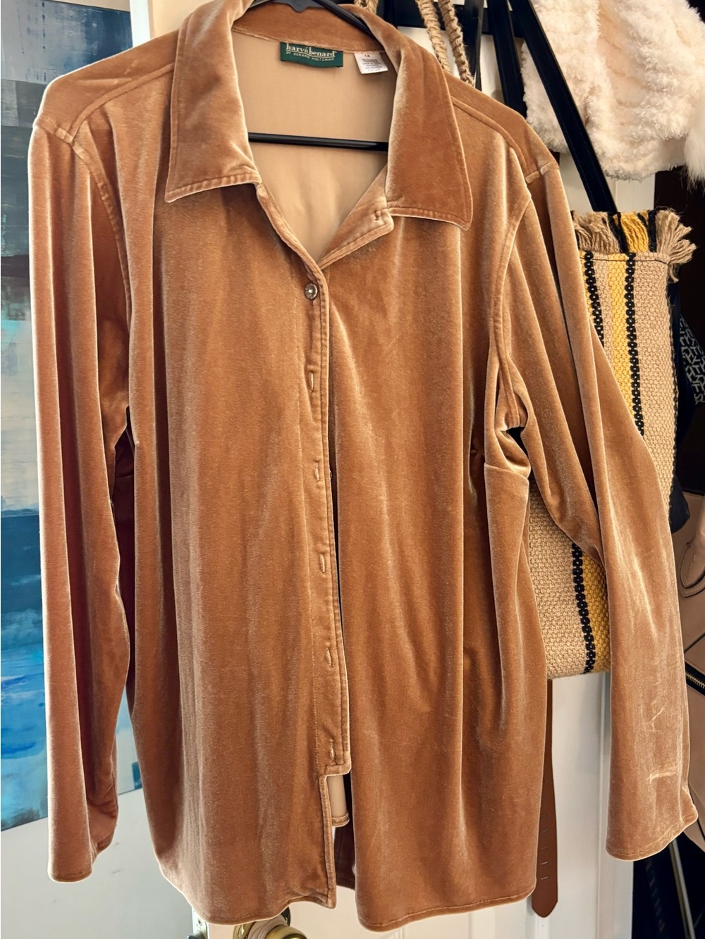 Harve Benard Velvet Button-Down Shirt in Camel